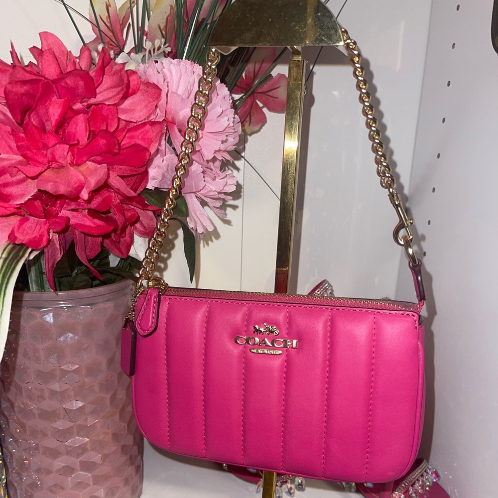 Coach Pink Quilted Shoulder Bag with Chain Strap